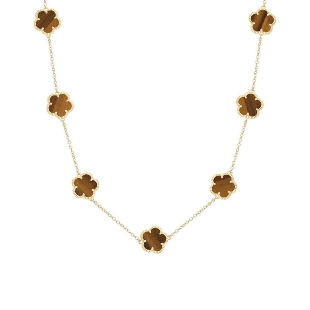 Jankuo Flower 14K Plated Tiger Eye Station Necklace